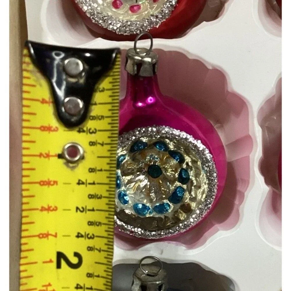 Indent Reflector Mercury Glass Christmas Ornaments Hand Painted Set of 6 Poland